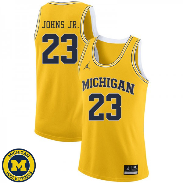 Men's University of Michigan #23 Brandon Johns Jr. Yellow Jordan Brand Basketball Jersey